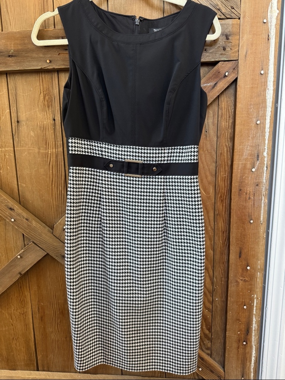 White House Black Market Black & White Houndstooth Sheath Dress with Belt